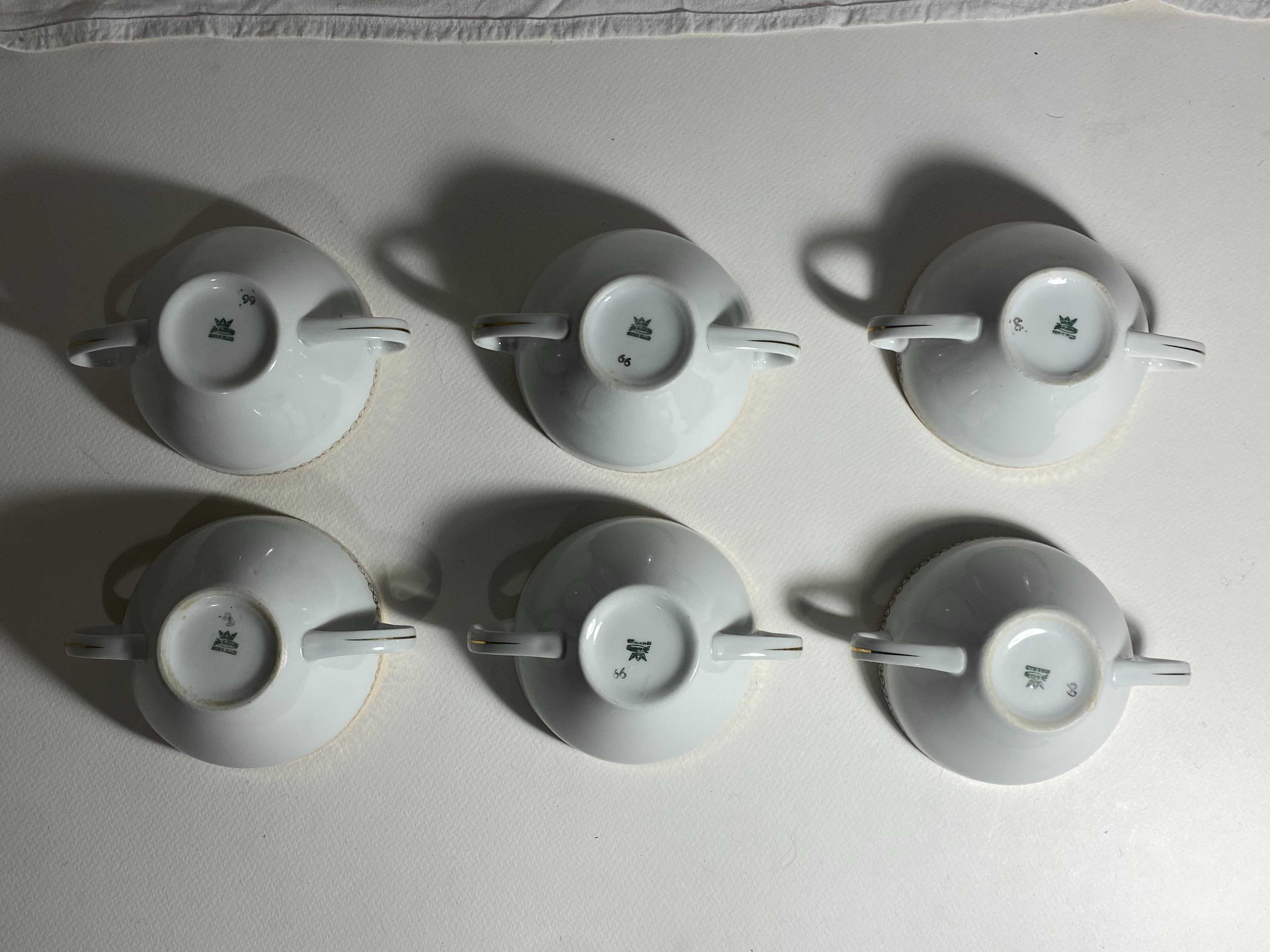 Bulionówki Karolina porcelana geometryczne wzory złoty pasek