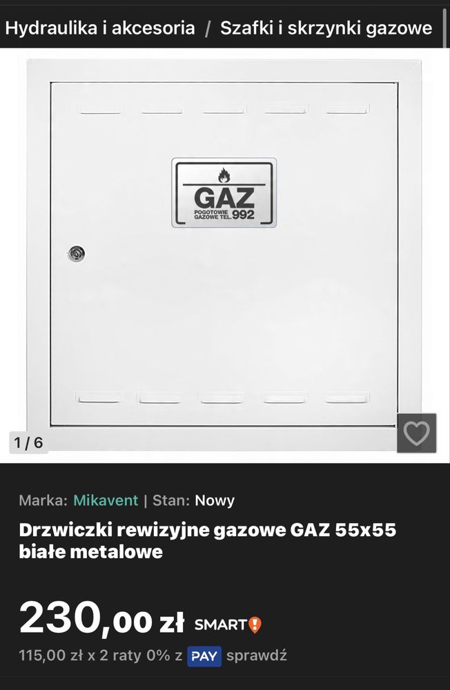 Drzwiczki gazowe 60x60 białe
