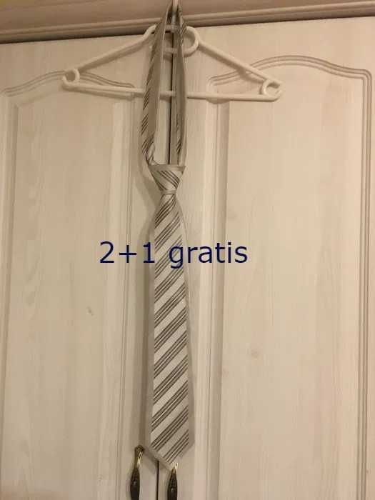 Krawat srebrny szary w paski Vannotensa 2+1 gratis