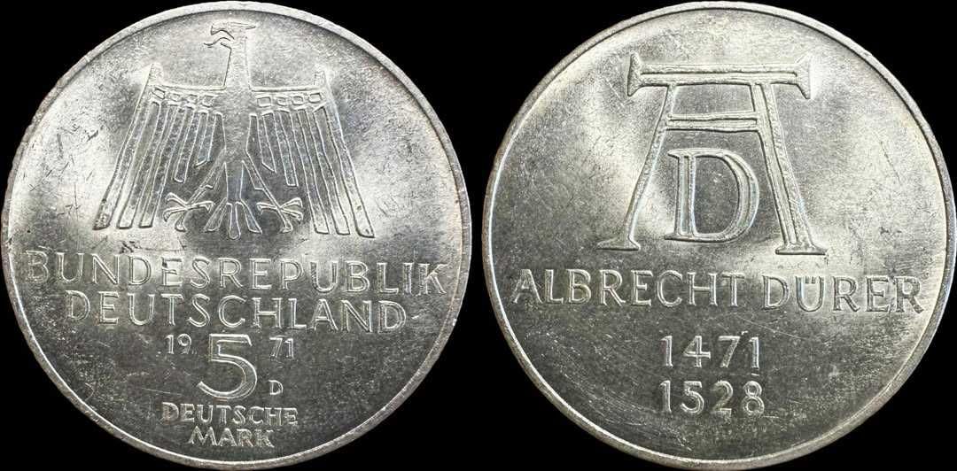 Moeda de 5 Mark - 1971 - Alemanha - Albrecht Dürer (Prata)