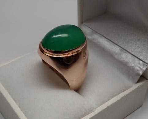 Złoty pierścionek z chalcedonem zielony chalcedon R.21