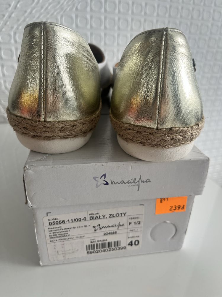 Skórzane baleriny espadryle Maciejka nowe