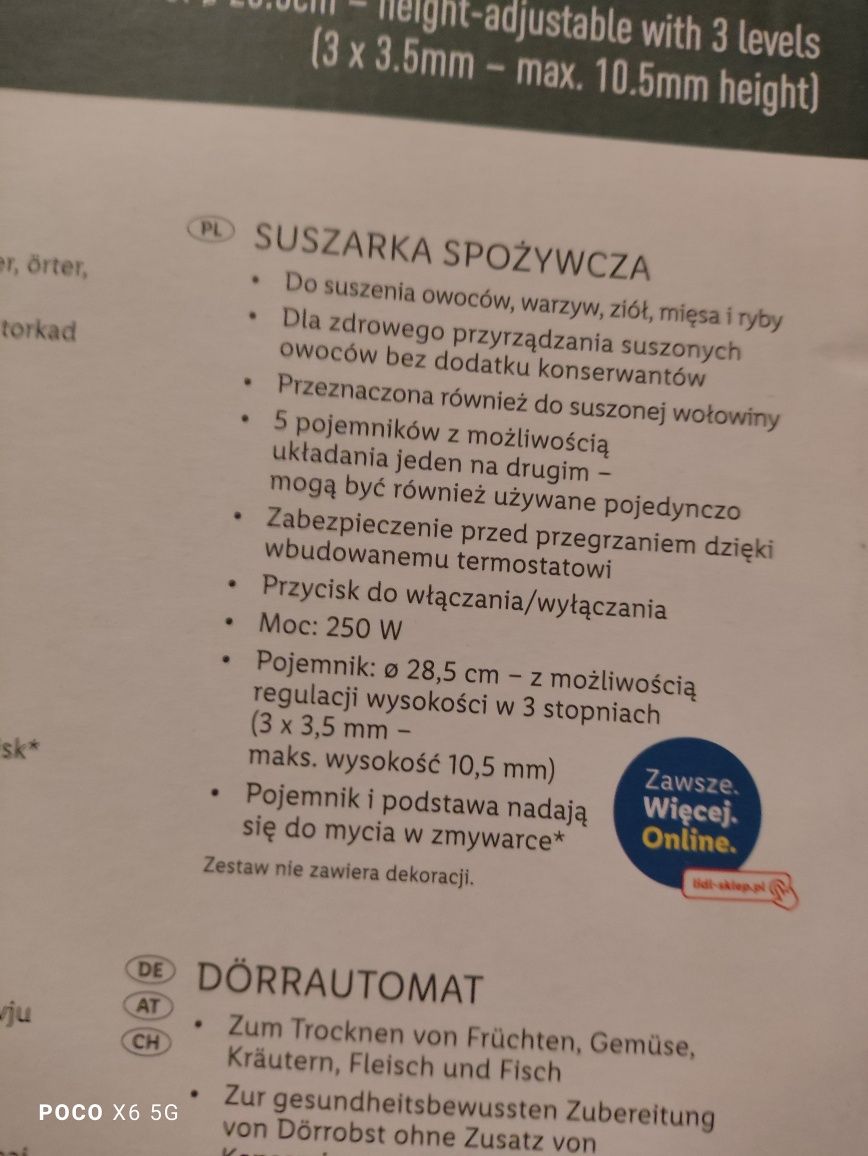 Silvercrest suszarka do grzybów, owoców nowa