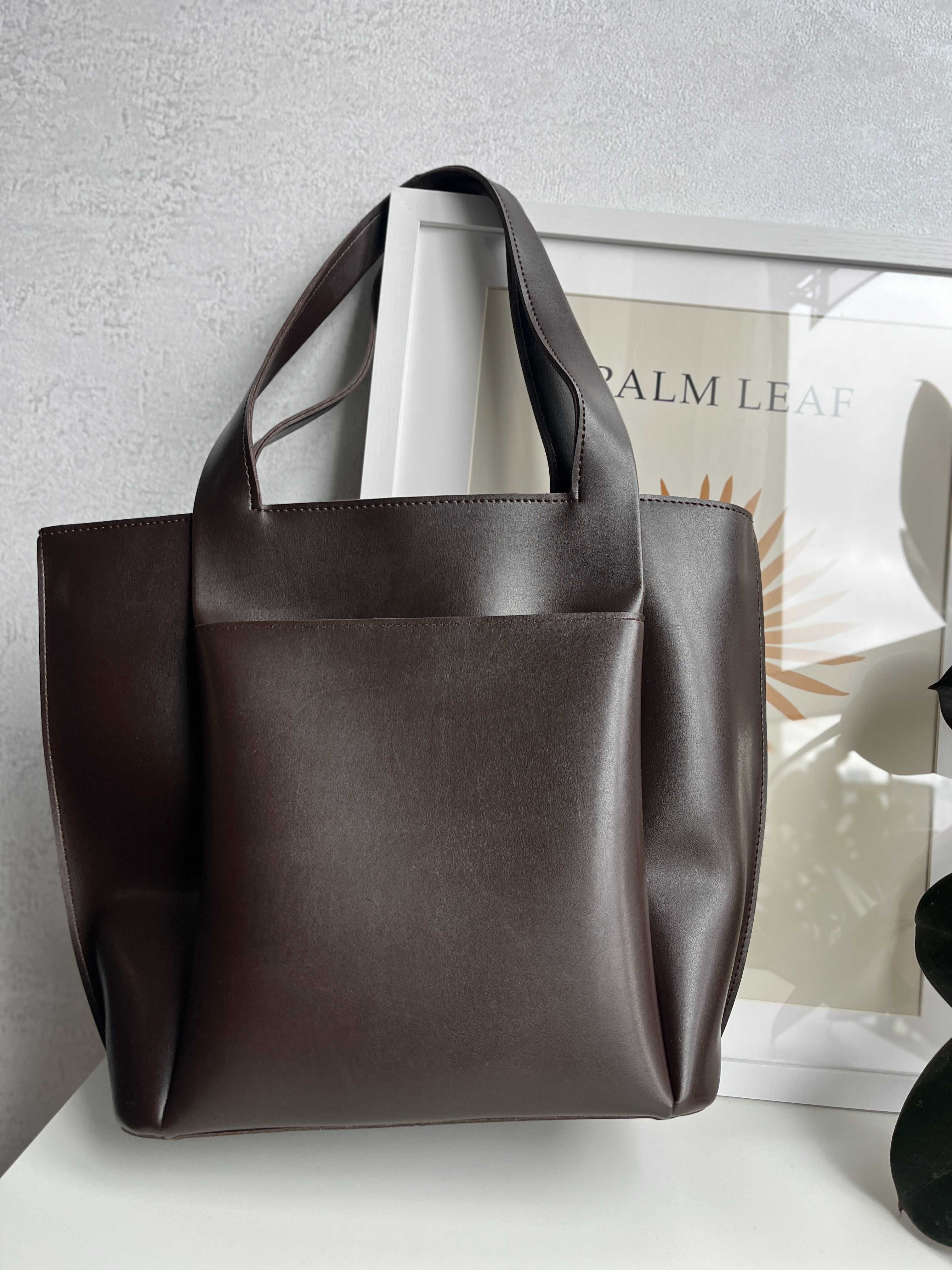 Місткий жіночий шопер сумка з еко-шкіри темно-коричневий