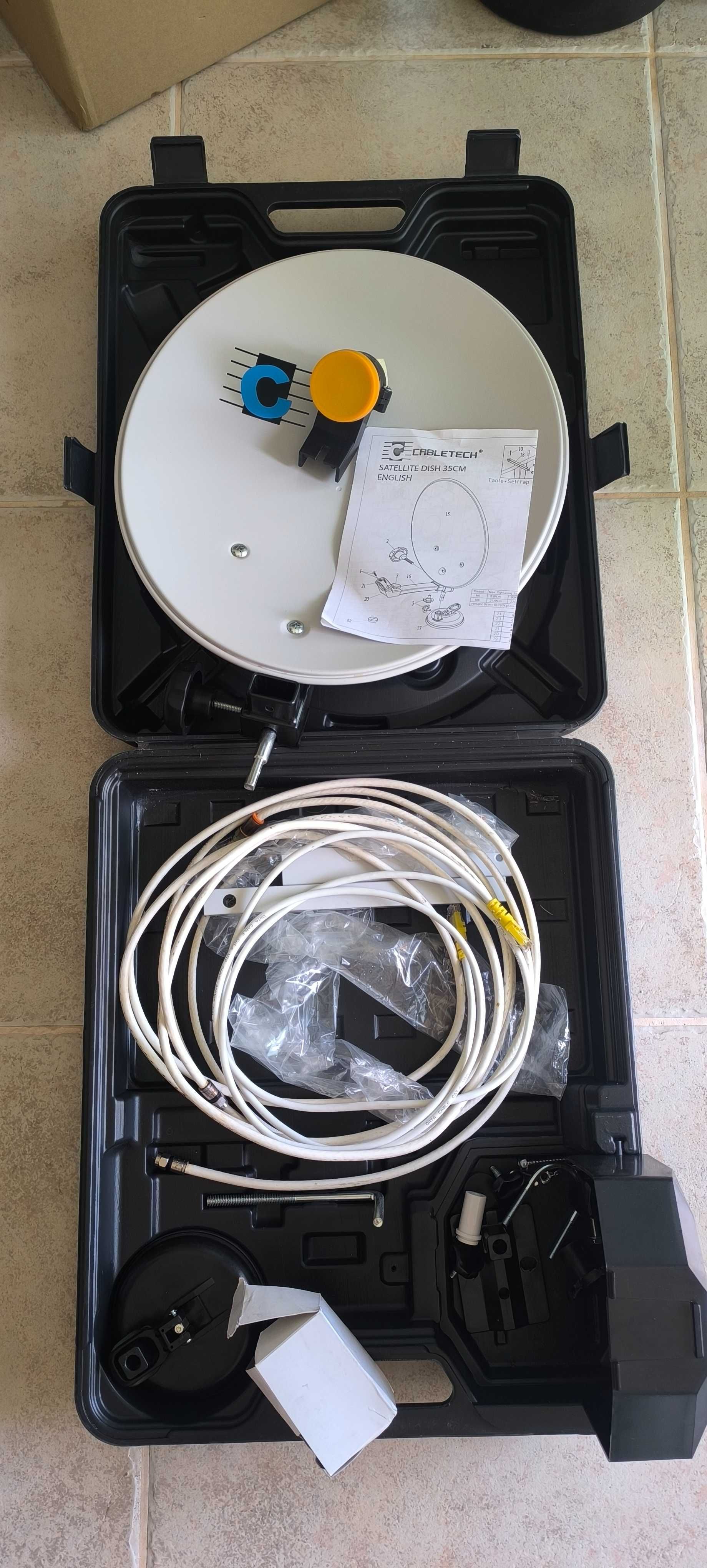 KIT Antena Parabólica Portátil 35cm P/ Campismo e Autocaravana