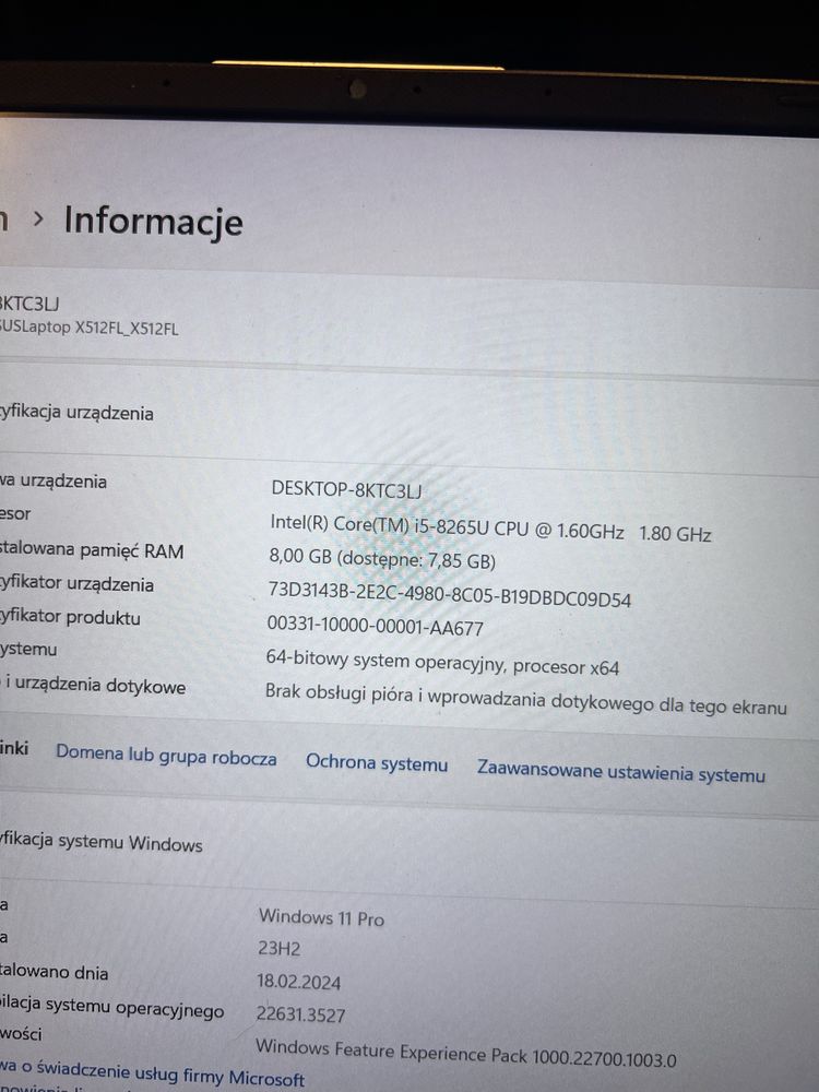 Asus VivoBook15  8gb ram (bez dysku)
