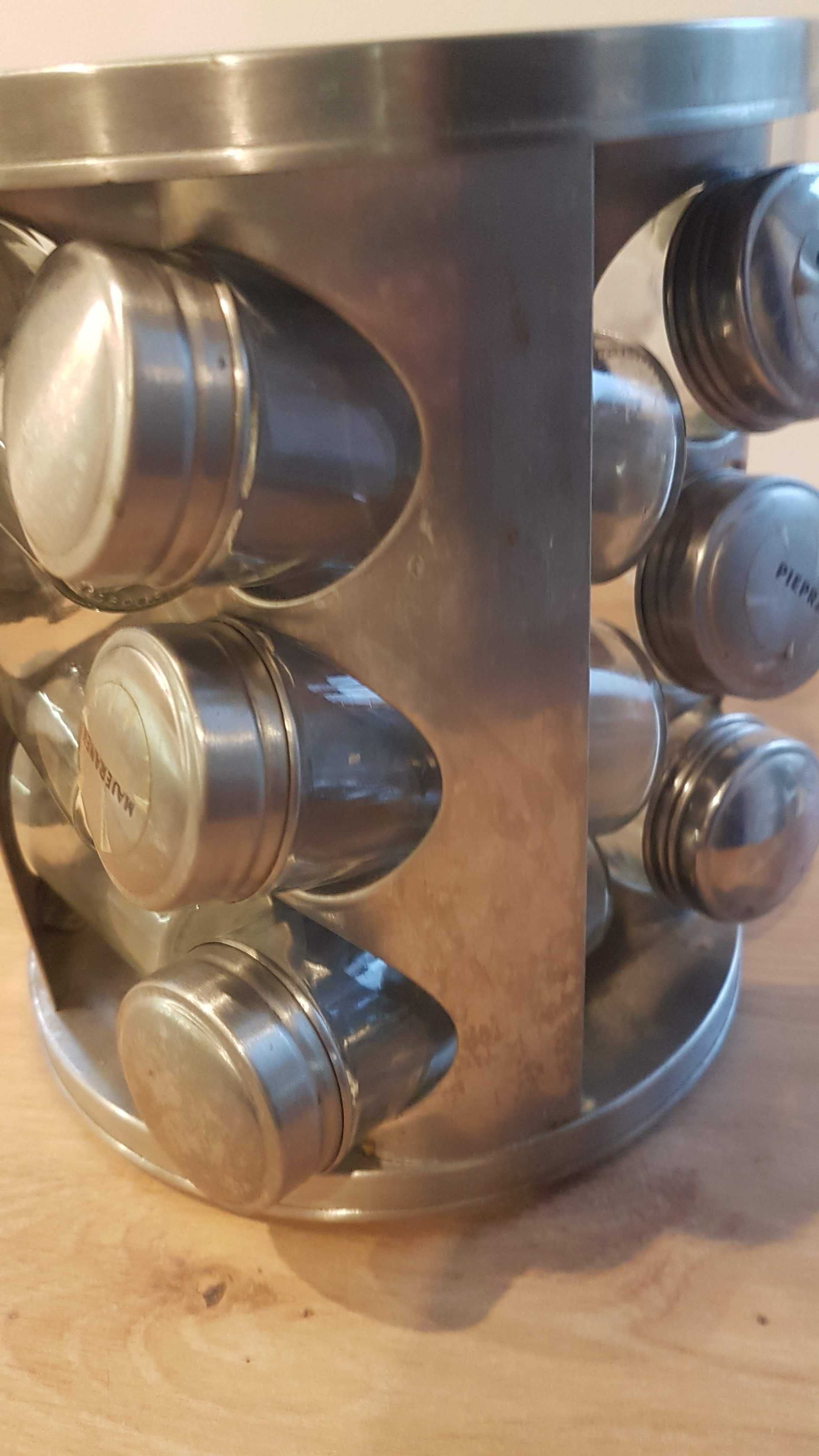 Pojemnik metalowy na przyprawy obrotowy, 12 słoików