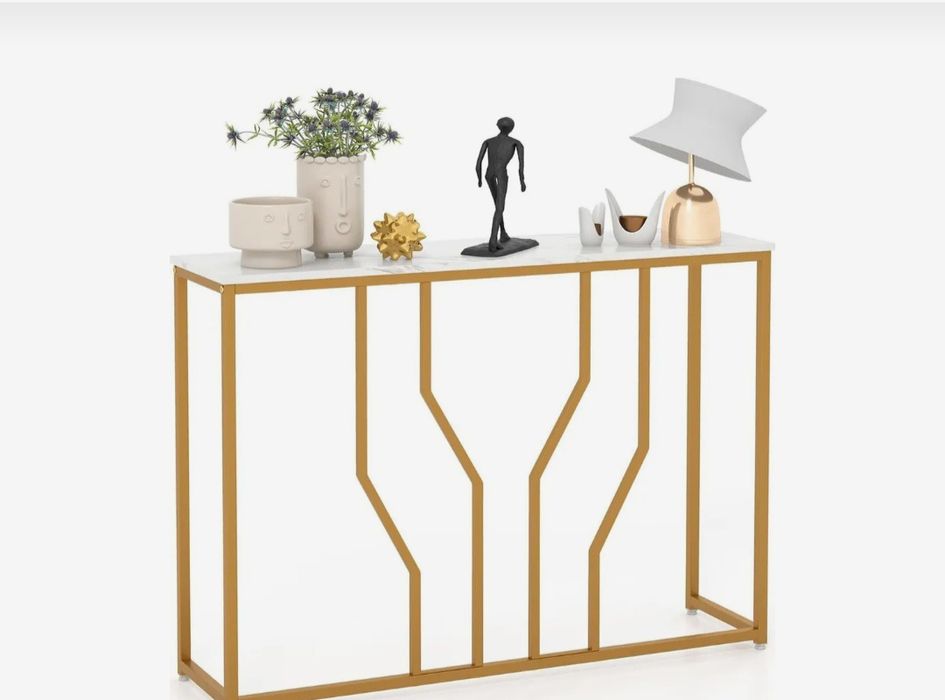 Konsola biały złoty regał komoda półka imitacja marmuru salon jadalnia