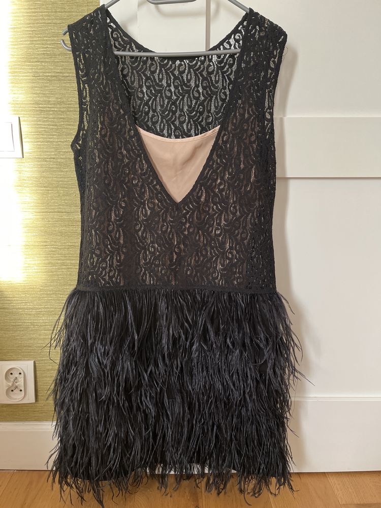 Sukienka koktailowa czarna koronkowa retro Zara rozmiar L