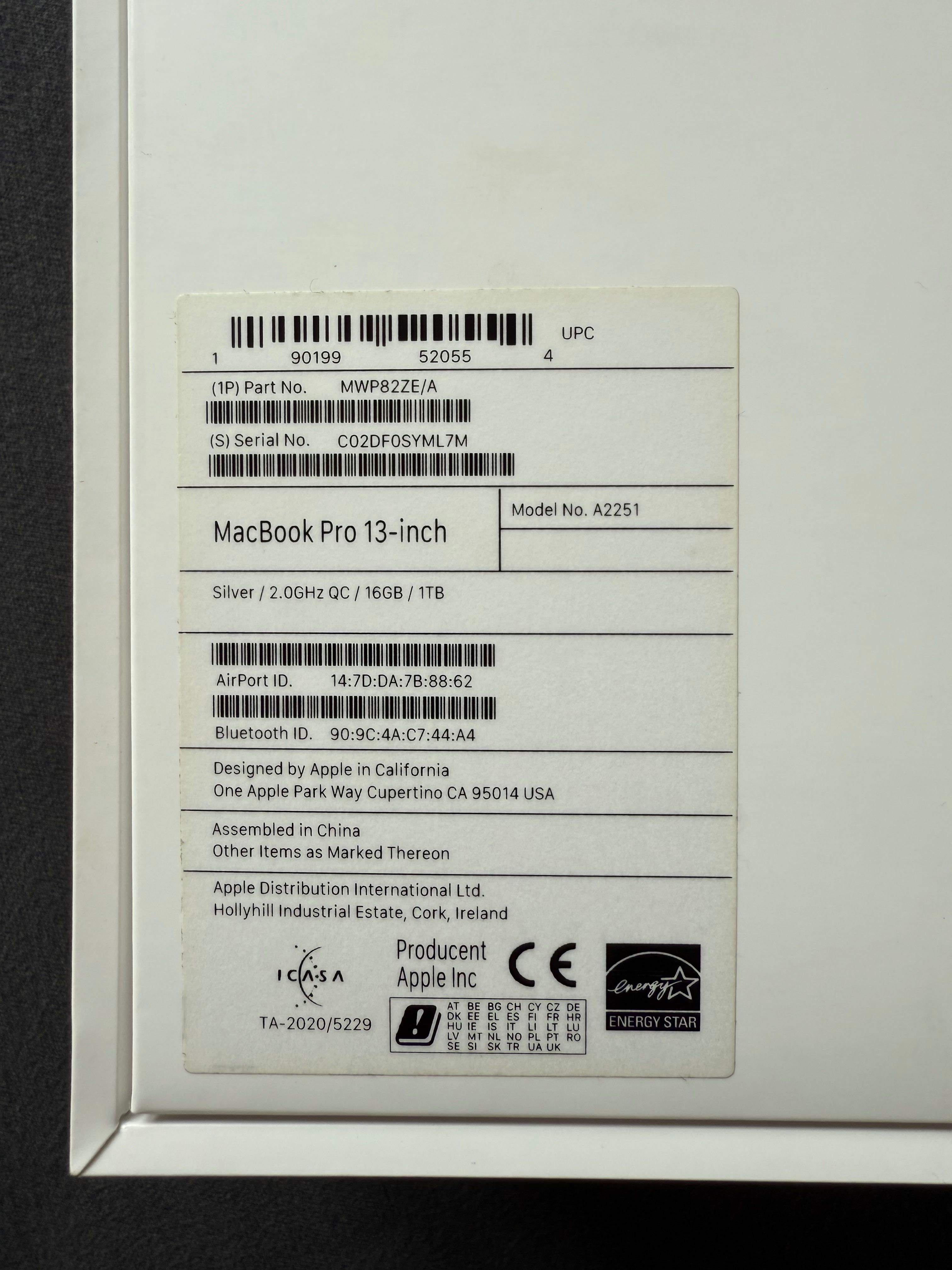MacBook Pro 13" (2020, Intel i5, 16 GB RAM, 1 TB SSD)
