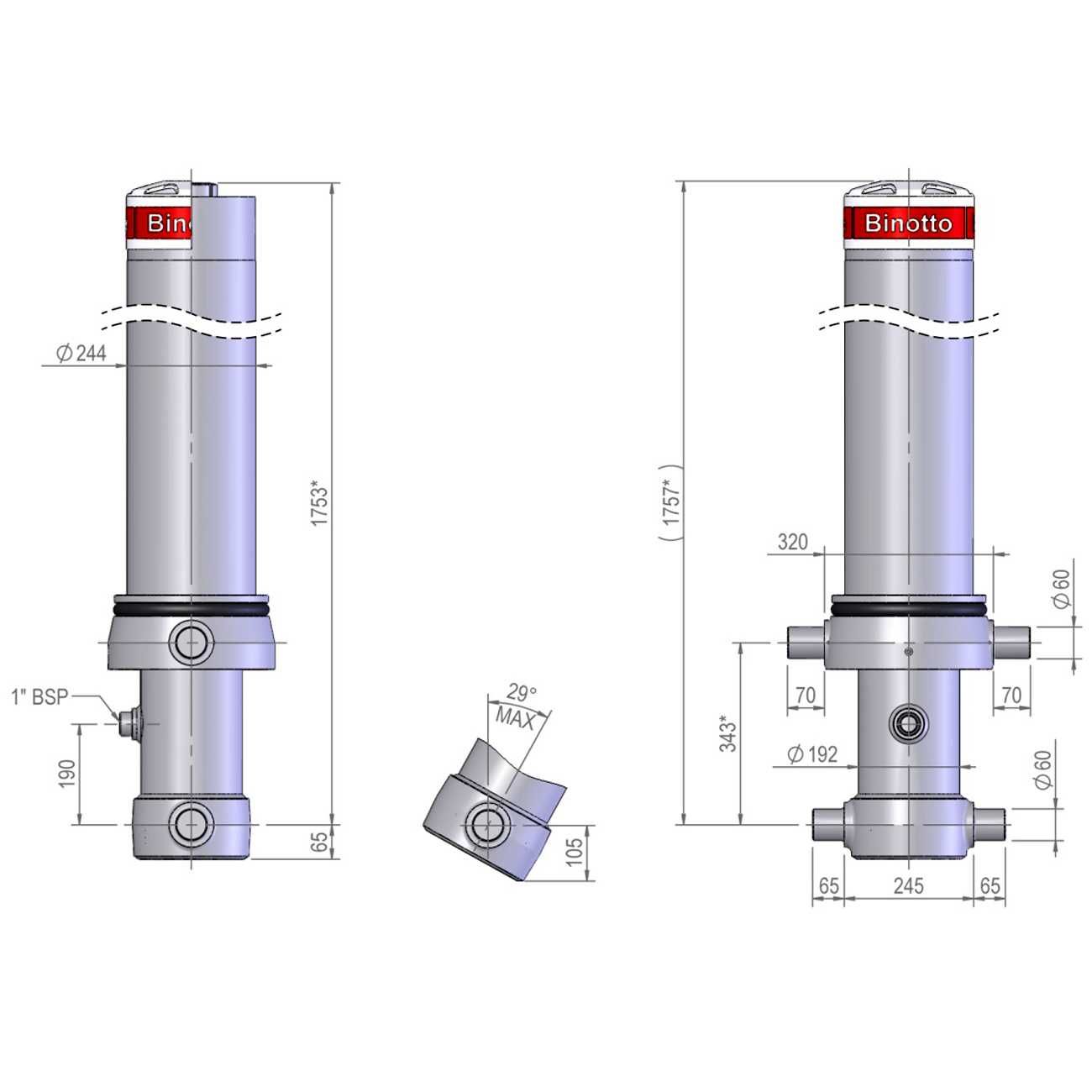 Гідроциліндр MFC ANT 169-5-7128 RP-D0343 (фронтальний з кожухом)