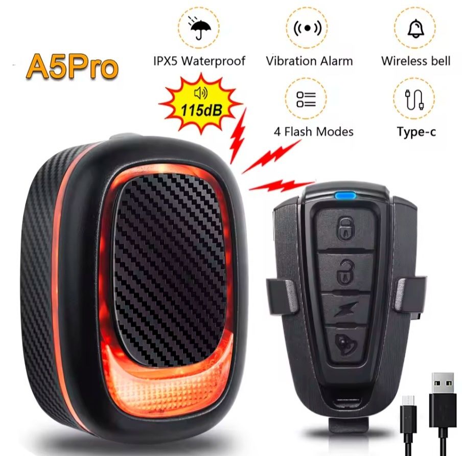 Alarme e luz de bicicleta Antusi A5PRO