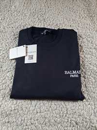 Męska bluza Balmain czarna bawełna bez kaptura 2xl XL Nowa metki