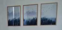 Plakaty tryptyk 50x70, obrazy na płótnie, las we mgle