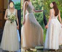 Romantyczna suknia ślubna ecru w rozmiarze 34-36