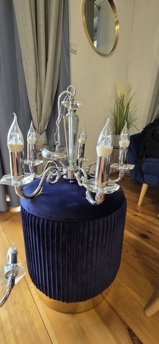 żyrandole sufitowe 3 sztuki , 6 kinkietów srebrne metalowe,komplet ż