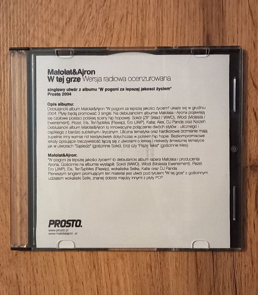 Małolat & Ajron - W Tej Grze  /  CD Singiel.