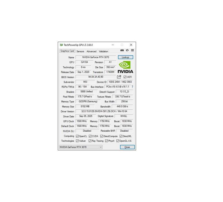 MSI RTX3070 Gaming X TRIO