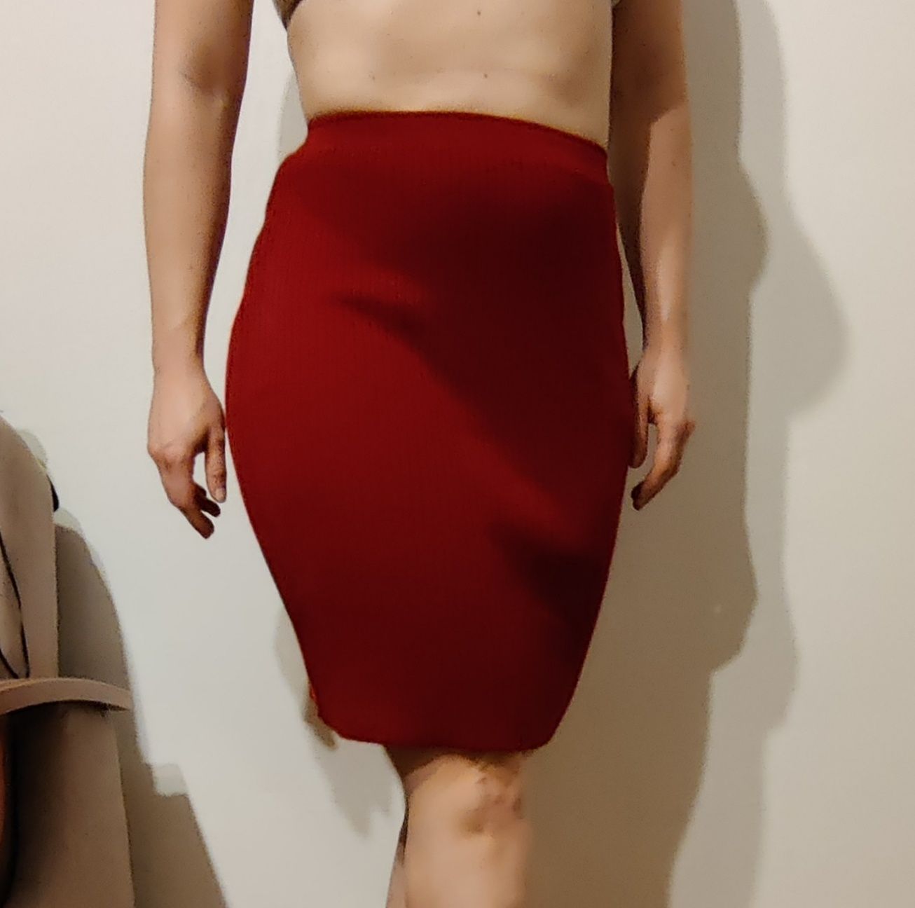 Czerwona bordowa wełniana spódnica ciepła na zimę 10, 38, M  Mark Spen