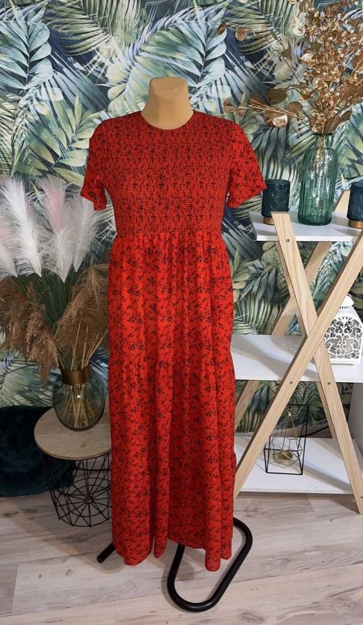 Zara piękna długa maxi czerwona sukienka 38