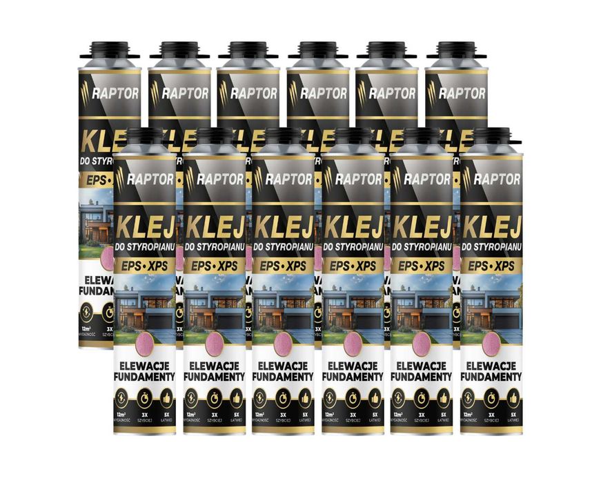 Klej do styropianu EPS XPS RAPTOR do -5 st. , 12 sztuk
