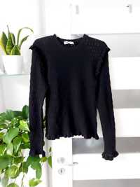 Sweterek Zara S , M bluzka z dzianiny ażurowa falbanki urocza  czarna
