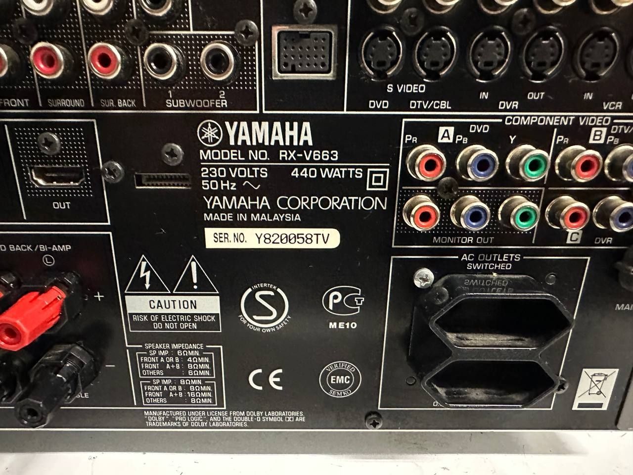 7.2 Am/Fm Amplituner Yamaha RX-V663 HDMI 130 Wat, TrueHD