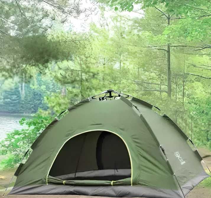 Зеленая палатка автоматическая 4х местная с антимоскитной сеткой намет