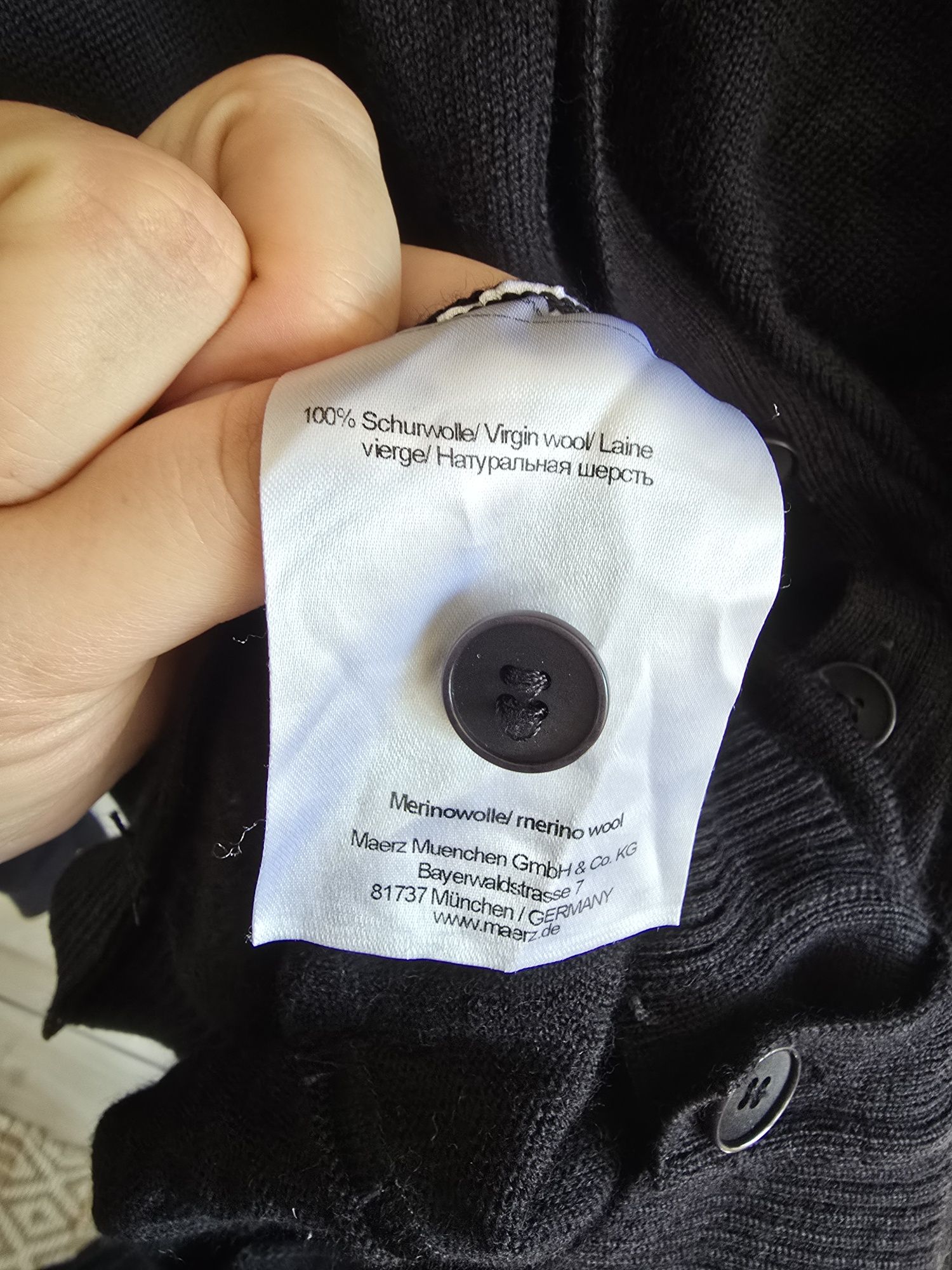 Kardigan męski merino wełniany klasyczny czarny sweter