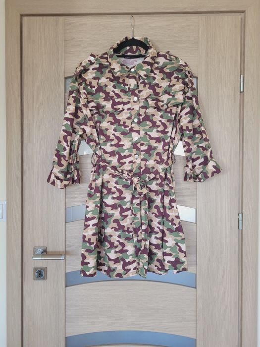 Zara sukienka military moro L 40 szmizjerka militarny styl wojskowa