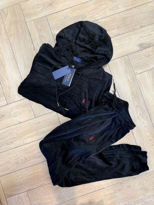 Czarny welurowy dres ralph lauren S spodnie bluza sciahacz