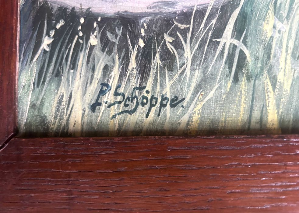 Obraz olejny w dębowej ramie W lesie Obraz podpisany w 60,0 x 76,0 cm