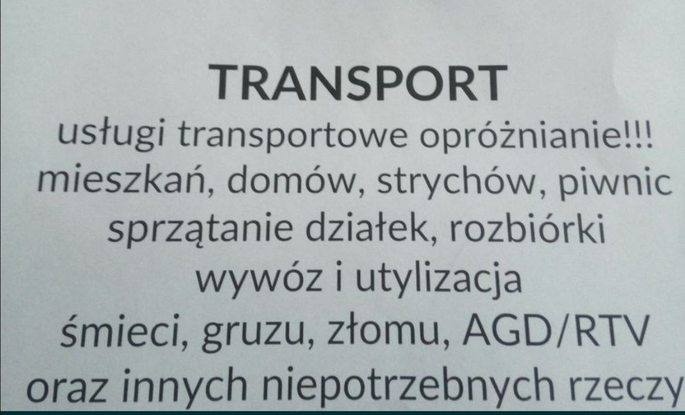 Sprzątanie opróznianie wywóz śmieci transport bezplatna wycena