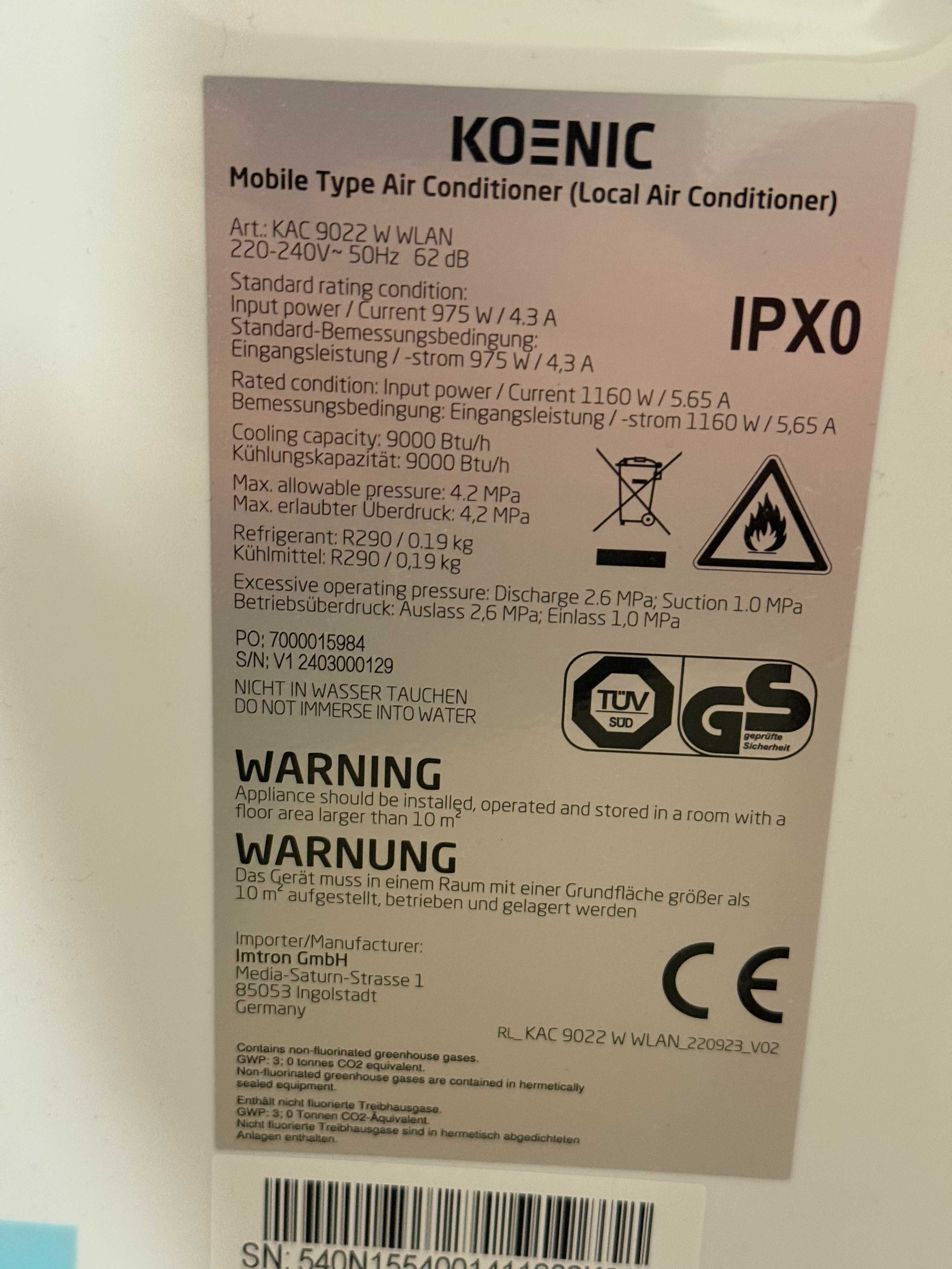 Klimatyzator KOENIC KAC 9022 W WLAN Air Conditioner