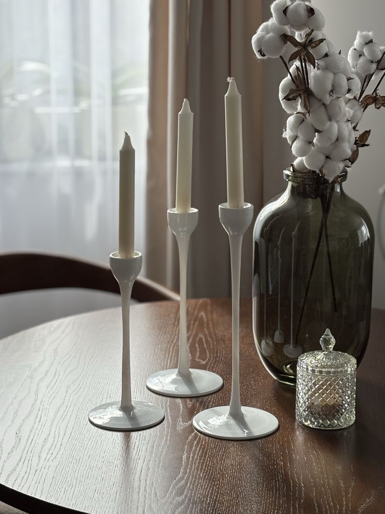 Zestaw 3 świeczników IKEA BLOMSTER – biały, szkło