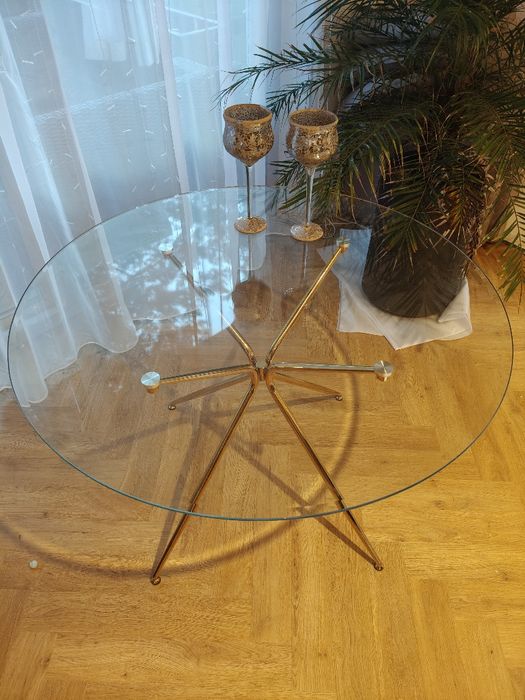Stół szklany złote nogi super design