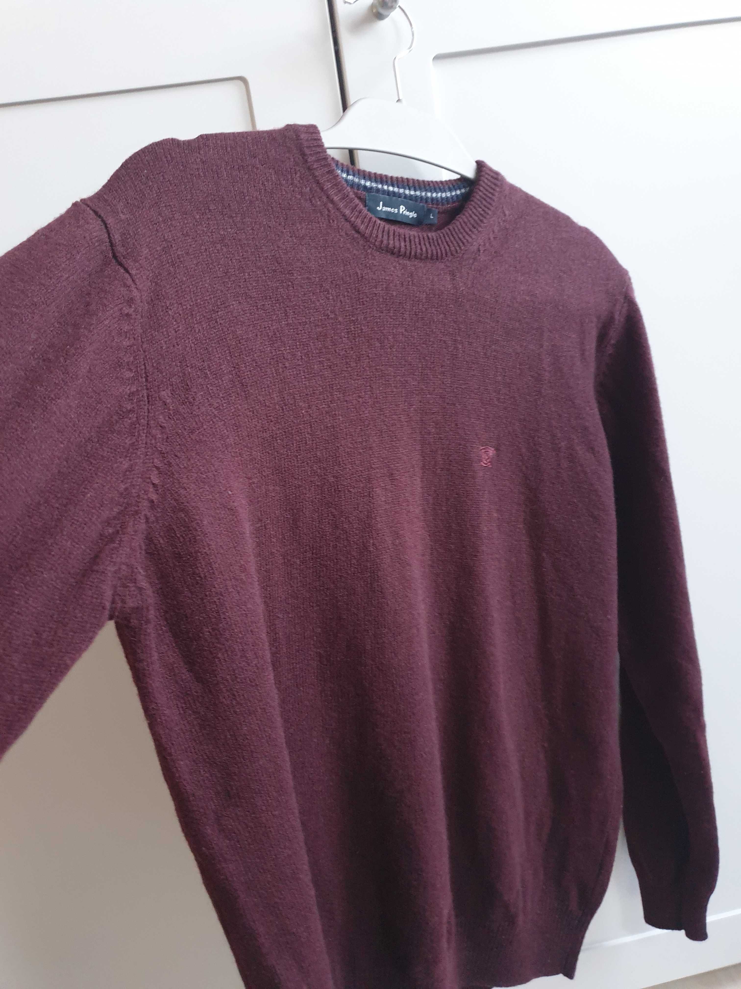 Bordowy burgundowy sweter męski L James Pringle wełniany