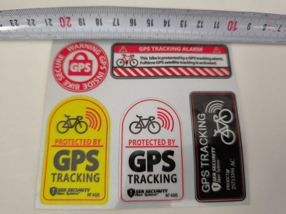 Naklejki ochronne GPS security kpl. 5 szt. rower, hulajnoga, motor