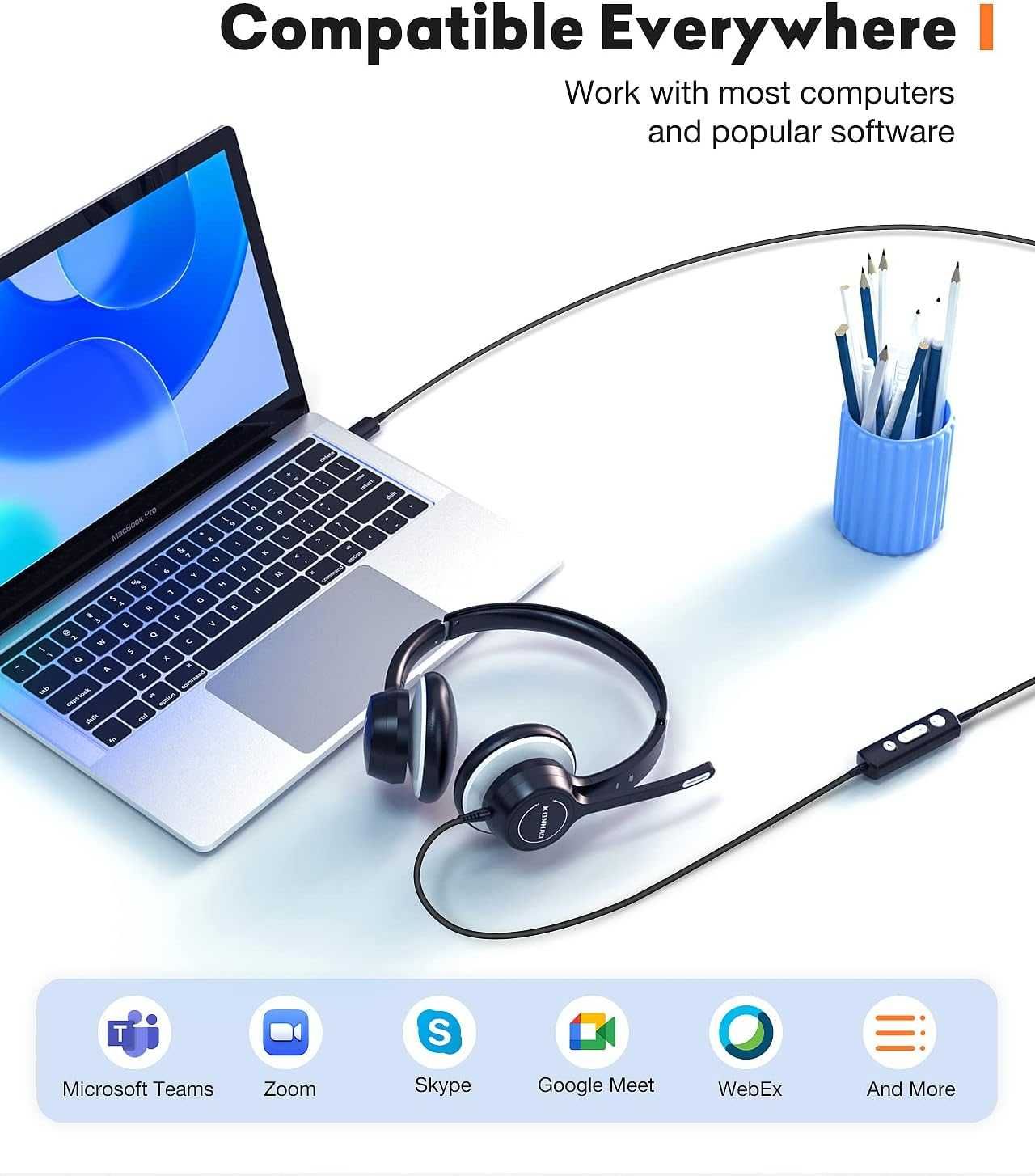 KONNAO Diret – Zestaw słuchawkowy USB z mikrofonem  Do pracy, nauki,
