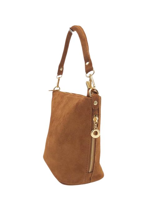 Torebka damska listonoszka skóra naturalna zamszowa karmelowy brąz