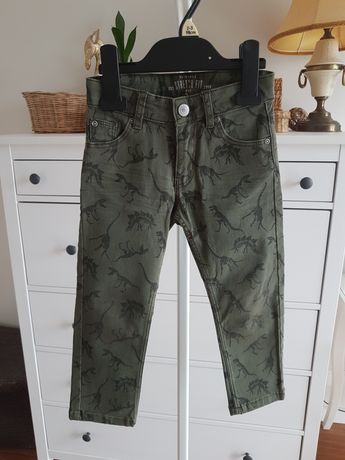 H&M spodnie jeansy zieleń khaki dinozaury stan idealny jak nowe r. 98