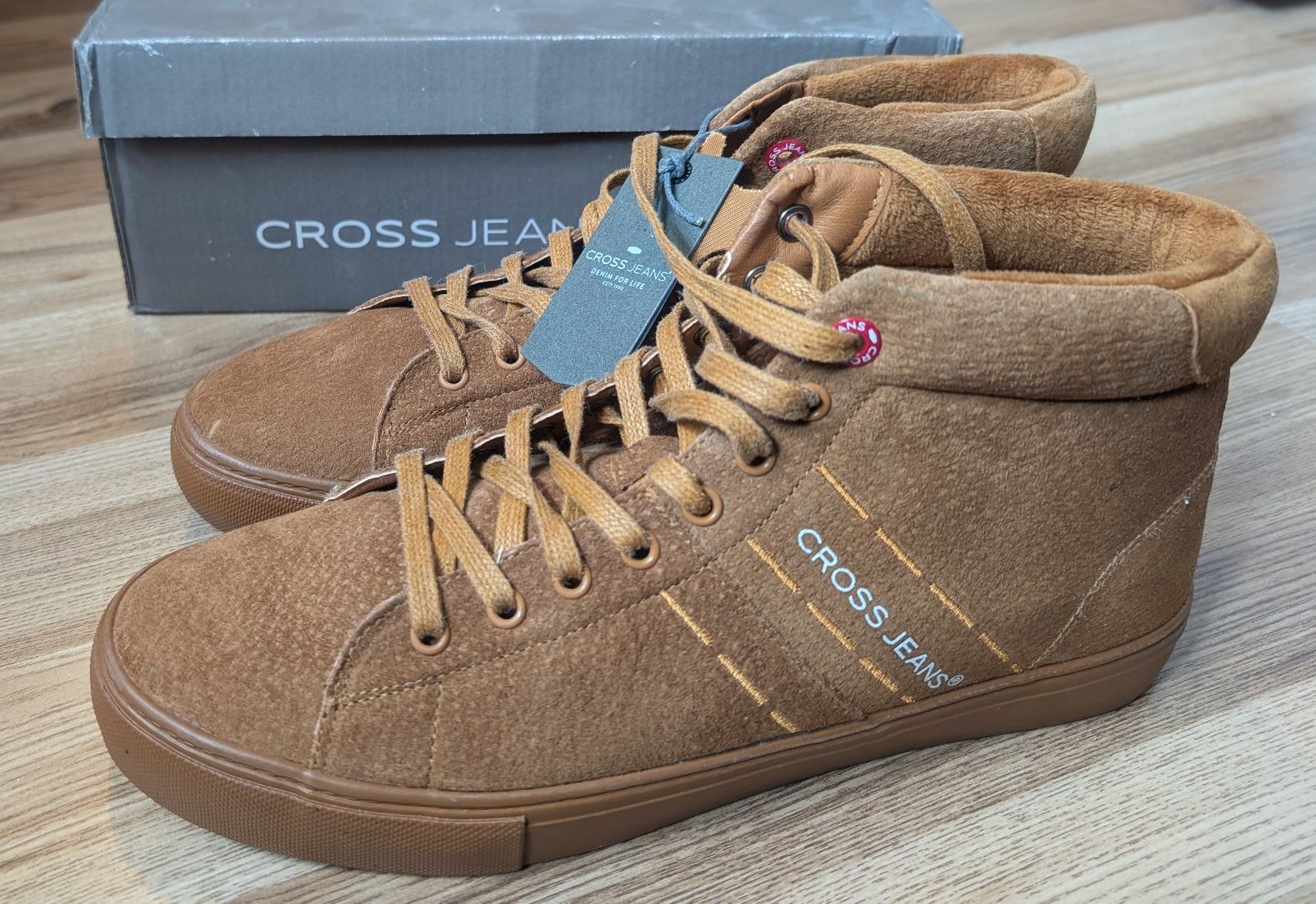 Trampki Męskie Cross Jeans Wysokie Skóra Zamsz Camel EE1R4054C