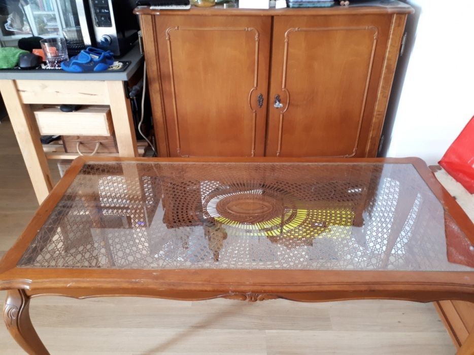 Stolik ze szkłem z kompletu chippendale szafka komódka ludwik drewno