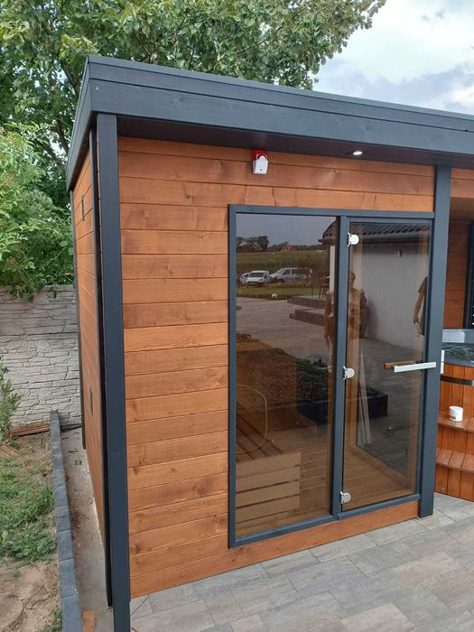 Sauna ogrodowa z miejscem na balie, spa zewnętrzne premium producent