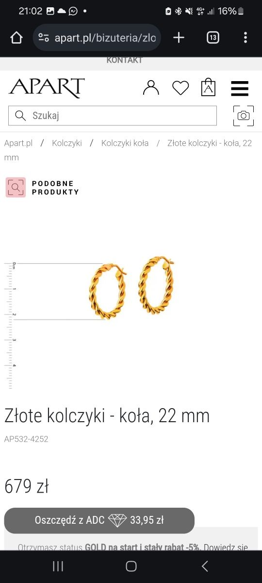 Złote kolczyki koła