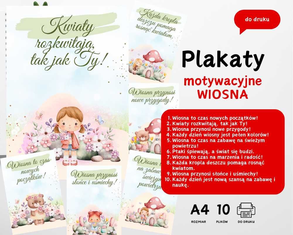 Plakaty motywacyjne dla dzieci do druku A4 – Wiosna