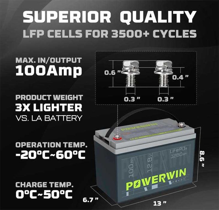 Акумулятор POWERWIN LiFePO4 100Ah 12V