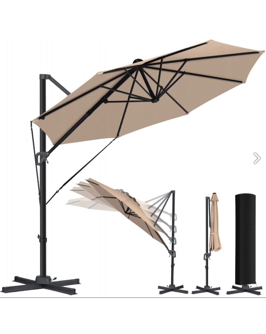 KESSER Parasol 330 cm 360° UV, 7 kątów + osłona i linki SZARO-BRĄZOWY
