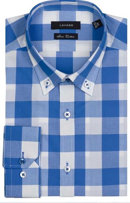 Niebieska koszula męska w kratę - Lavard - 40 176/182 - jak nowa
