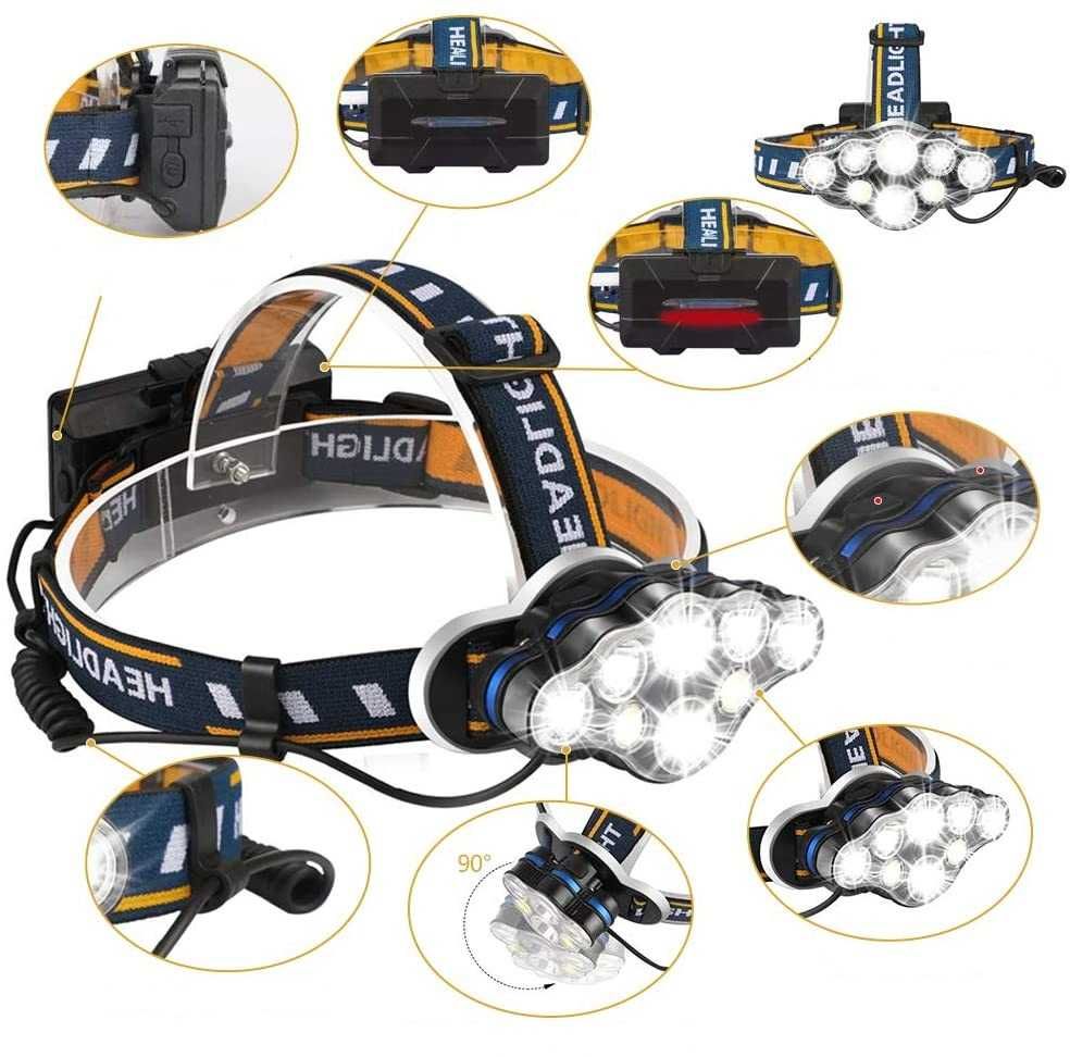 Mocna LATARKA CZOŁOWA 5 6 8 LED CREE Lampka Czołówka